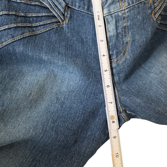 VTG Cache Jeans Y2K Low Rise Flare Pintuck Design Funky Clubwear‎ Medium Wash - Picture 11 of 13